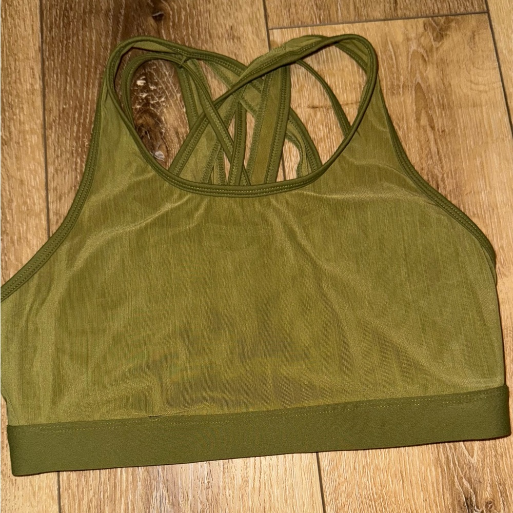 Fabletics Olive Green Women's High‎ Impact Strappy Sports Bra size XS/S